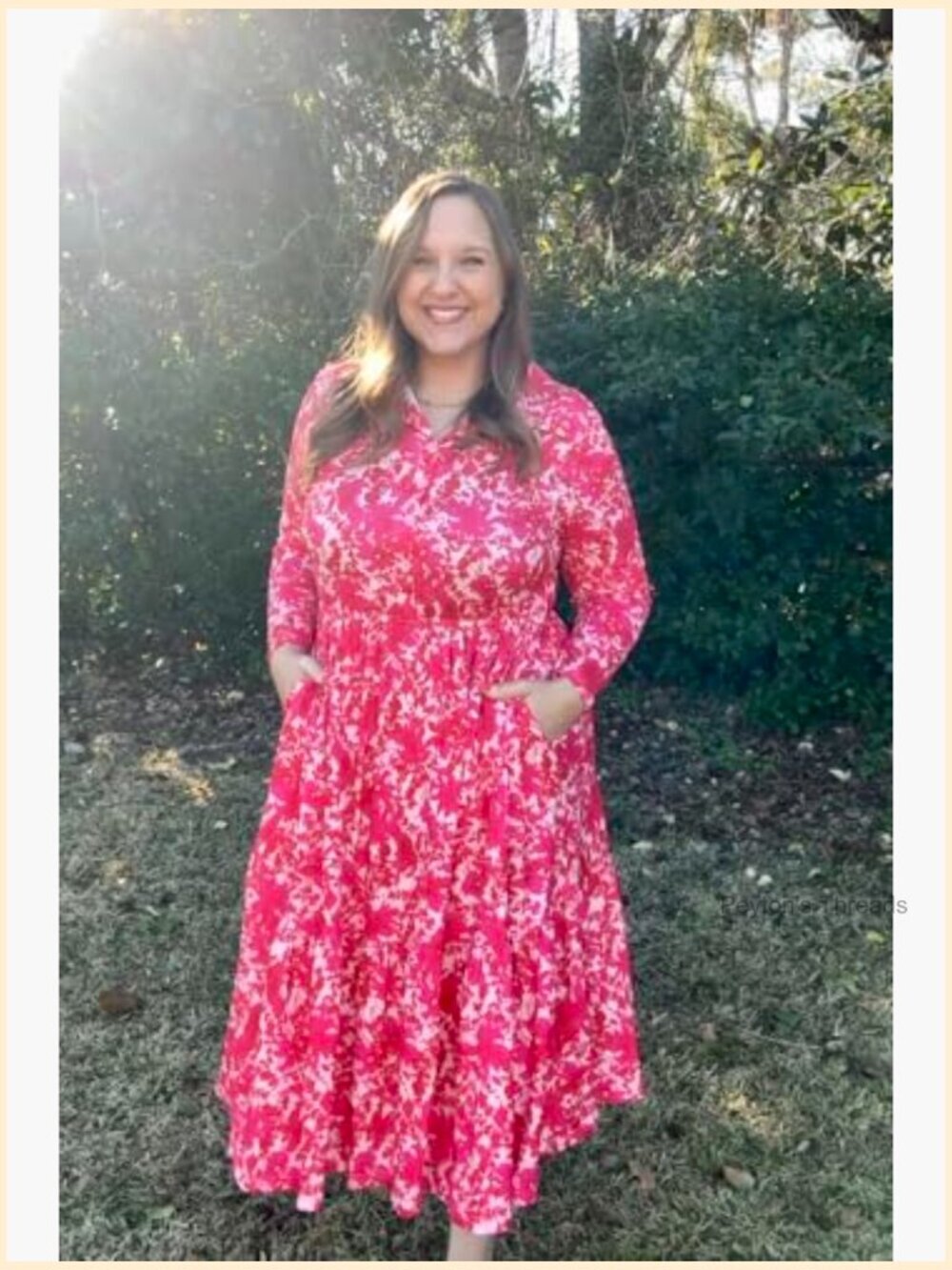 Plus Size Midi Dress with Pockets Long Sleeve V-Neck Collared Dress Fall Winter - Picture 3 of 7